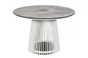 Halo Table Repas Ronde Solaire 500 Lm En Alu Latté Blanc H75 Cm, Plateau Plein Hpl Béton Ciré Diam.110 Cm, Base Granit
