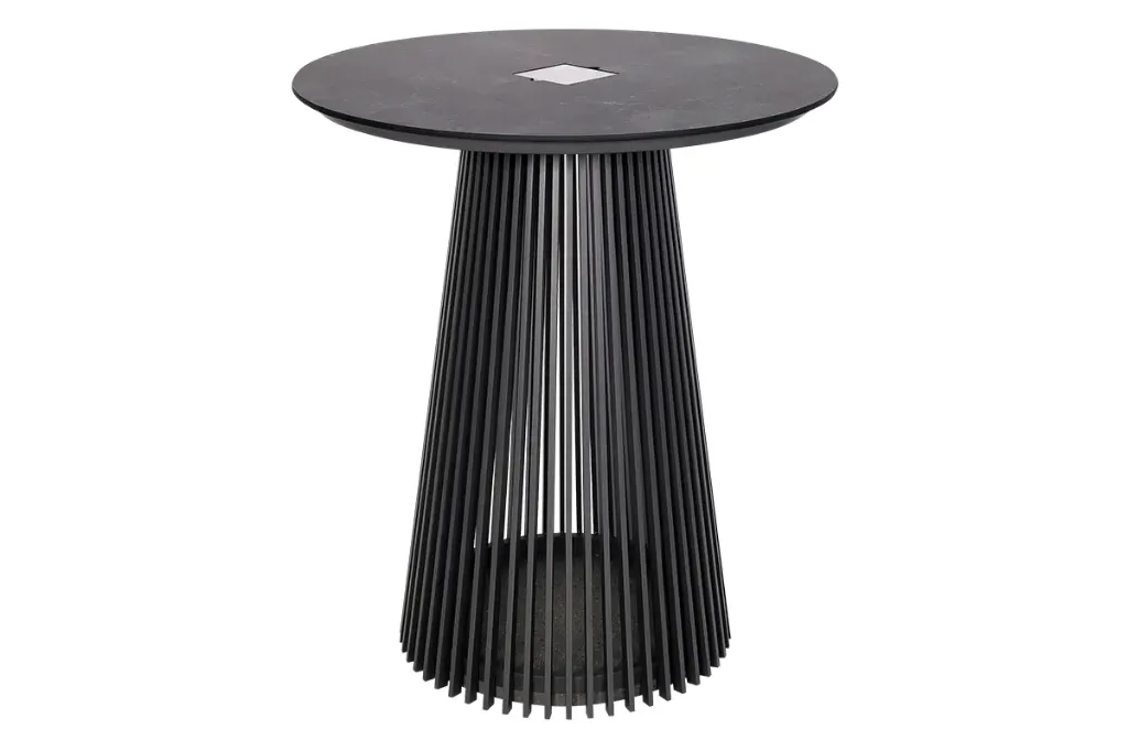 Halo Table Mange-Debout Ronde Solaire 500 Lm En Alu Latté Gris Espace H105 Cm, Plateau Plein Hpl Ardoise Diam.90 Cm, Base Granit