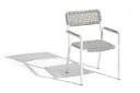 Rancho Fauteuil Empilable En Alu Blanc, Accoudoirs En Teck Duratek, Tressage Corde Gris Chiné