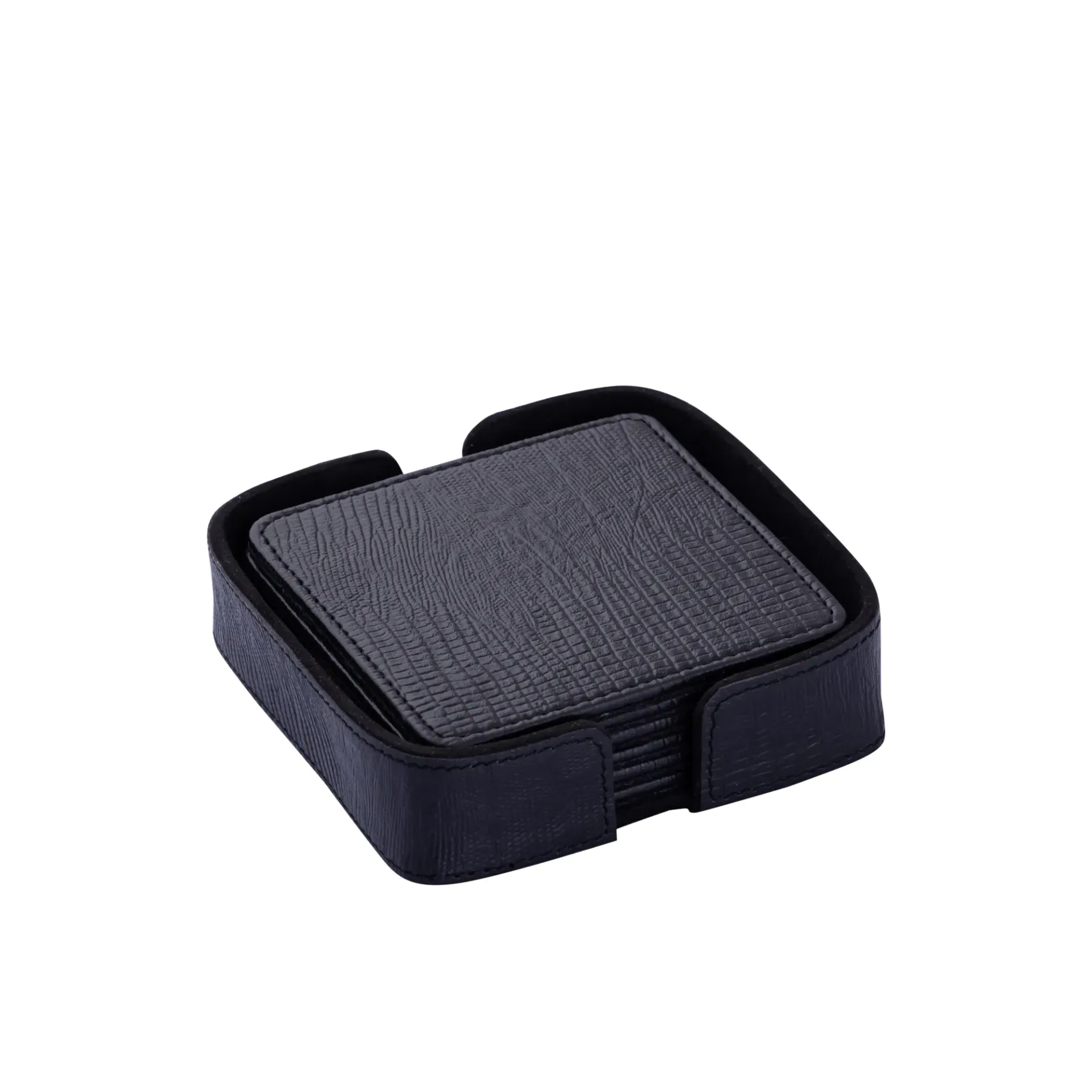 [3000047] Rafal Black vegan leather coaster square 6 PCS 13 x 13 x 4cm