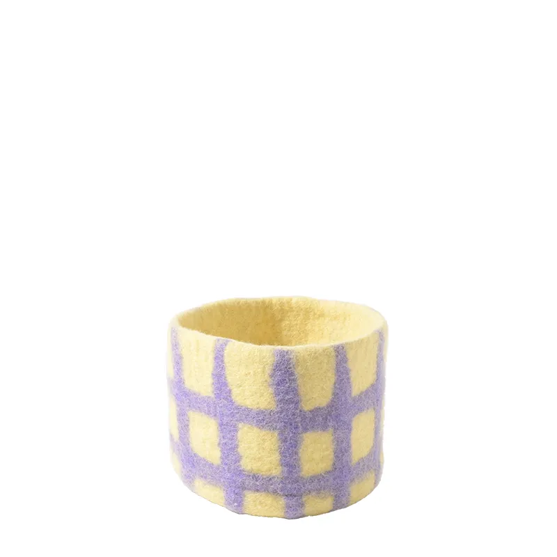 Flower Pot 25, Thick-Checked, Lilac, Fond Jaune