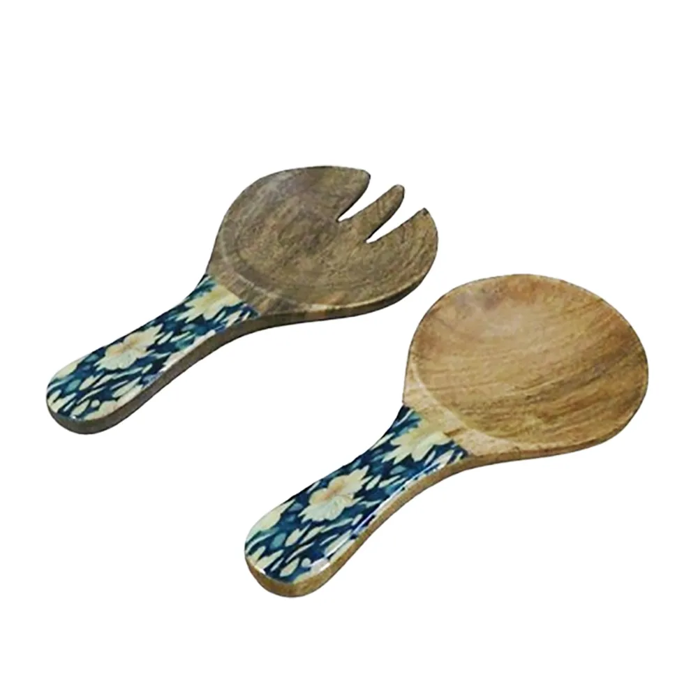 Couverts À Salade - Servers Short Mango White On Blue Set Of 2