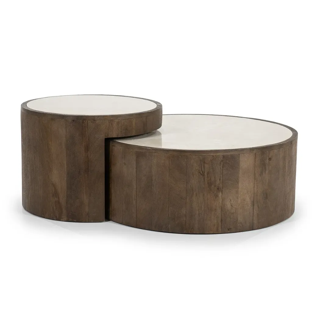 Ensemble De 2 Tables Basses Hazel - 55x55x40 cm / 79x79x30 cm - Manguier Et Marbre
